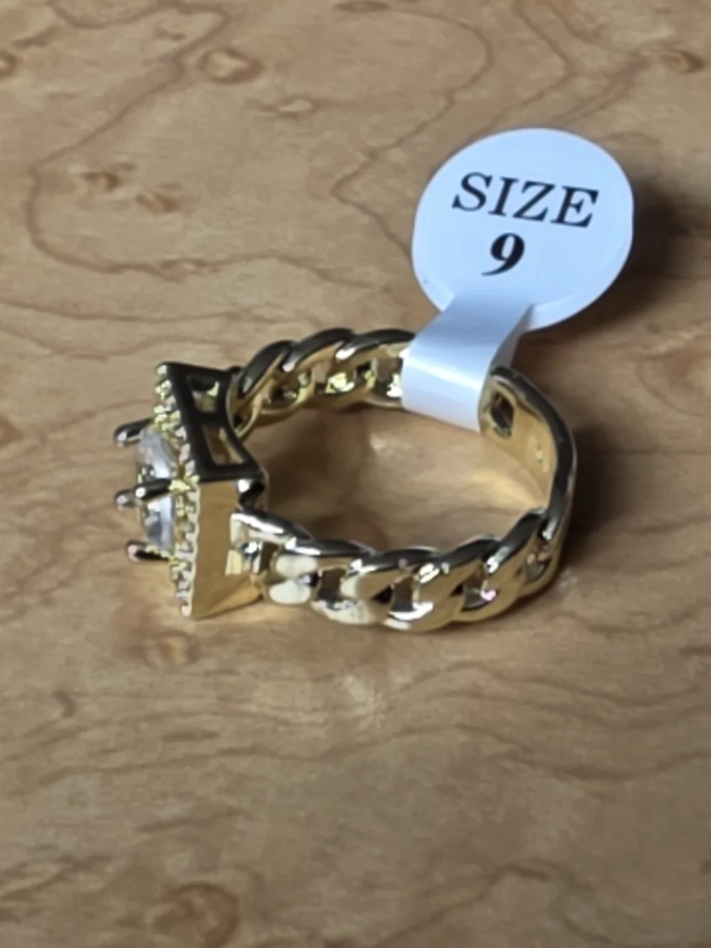 Source Unknown Gold-plated Over Brass Square Halo Ring with Clear Center Stone